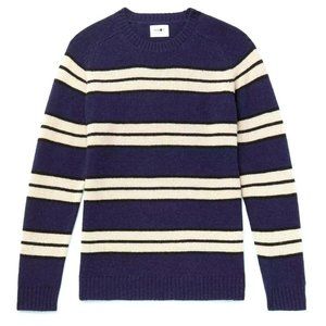 NWOT L Men's Nn07 Nathan Stripe 6212 Wool Crewneck Sweater in Blue msrp $195